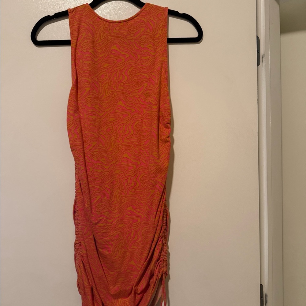Sleeveless Orange Pink Ruched Bodycon Dress